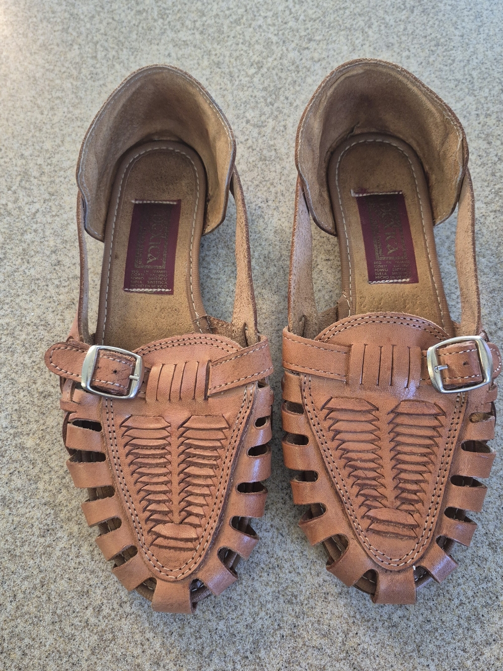 Woven Leather Huarache Sandals in Tan - Comfort Slip-On Size 6